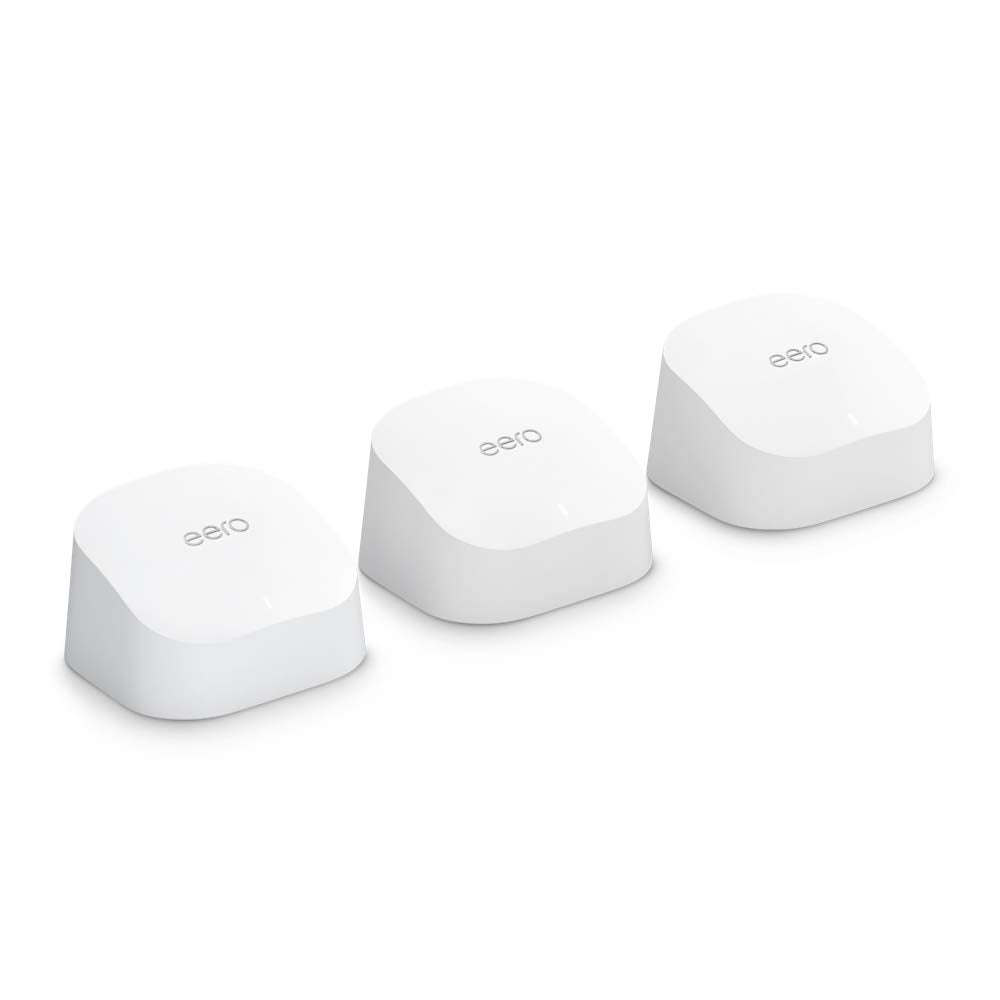eero 6 mesh WiFi system with three units for whole home coverage