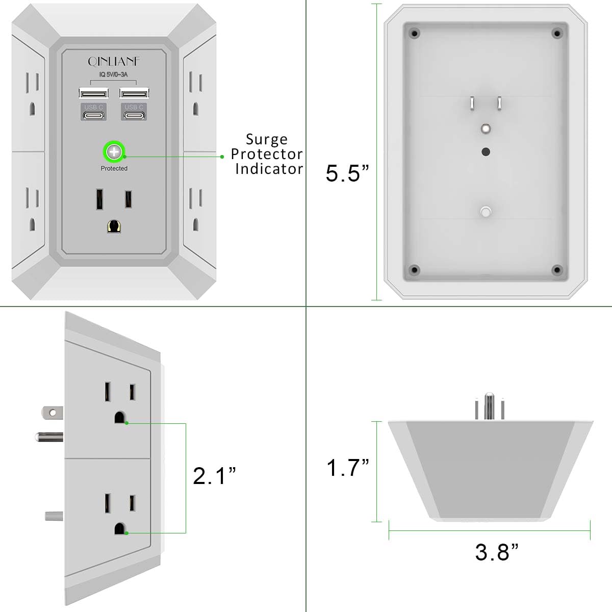 Packaging of QINLIANF USB wall charger with surge protection