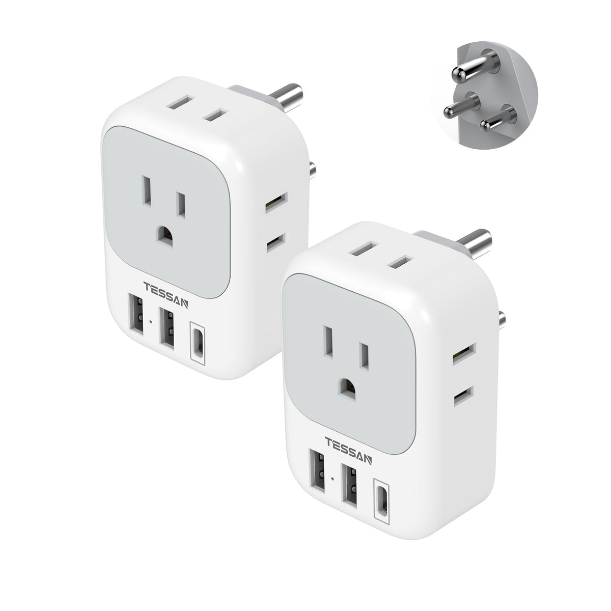TESSAN India Plug Adapter with 4 outlets and USB ports