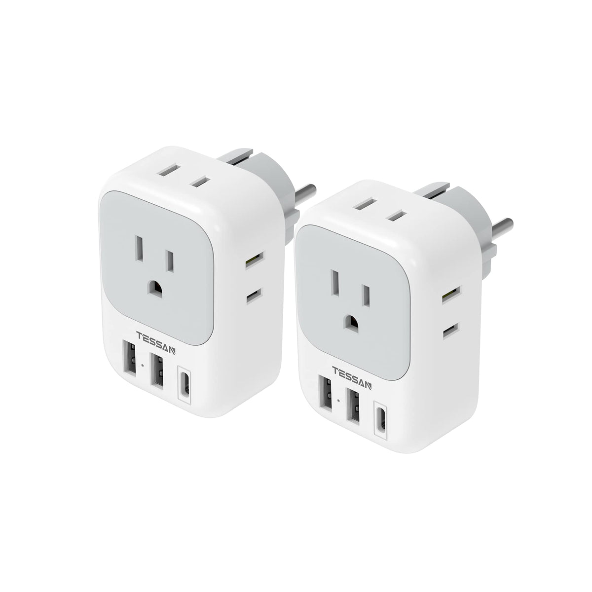 TESSAN Type E F Plug Adapter with USB ports