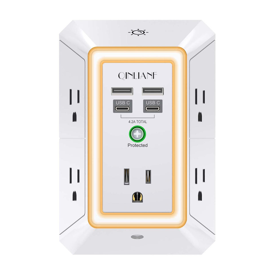 QINLIANF 3-sided outlet extender with night light