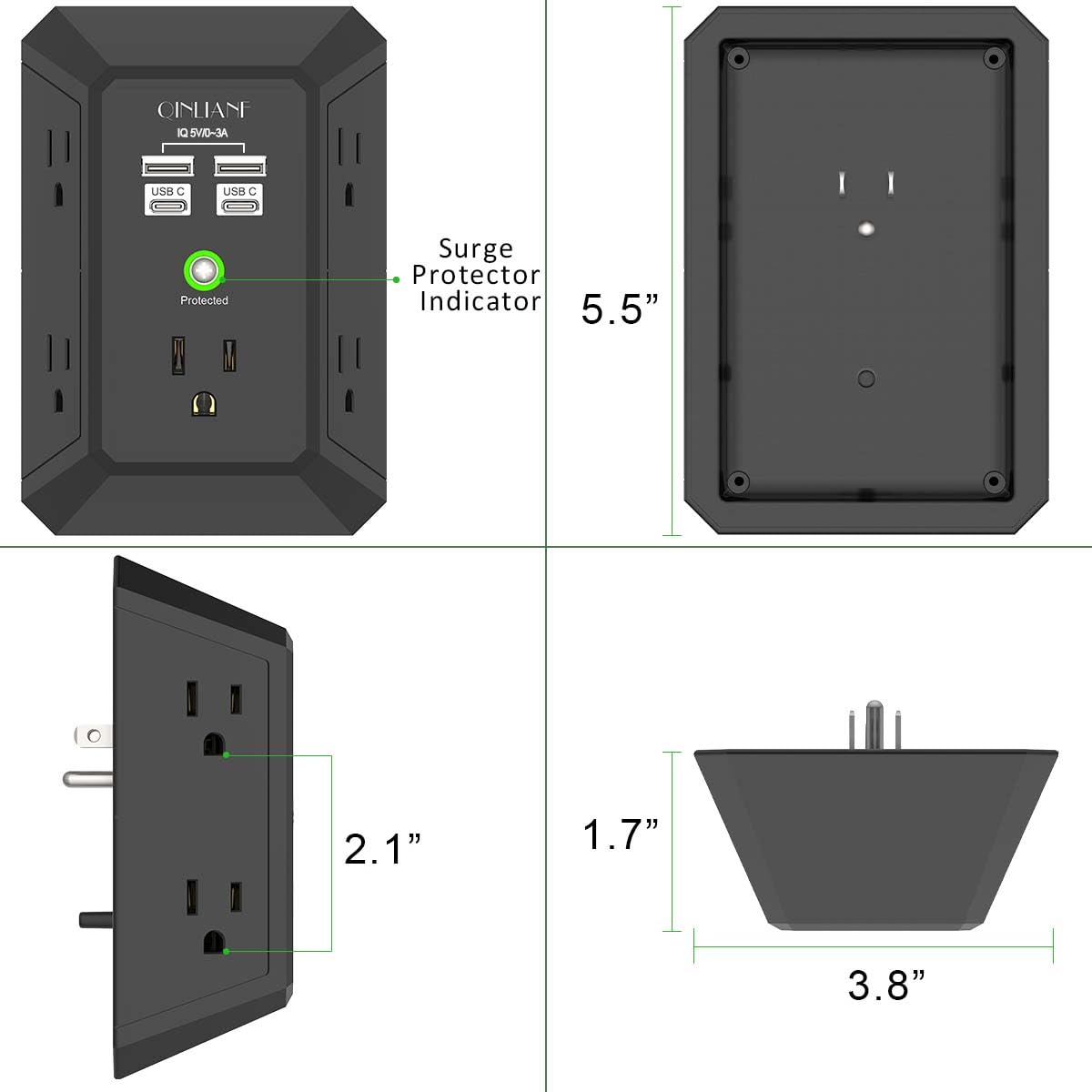 QINLIANF charger with 1680 Joules surge protection