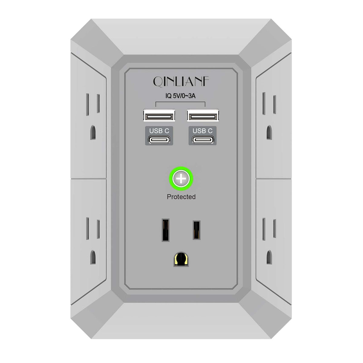 QINLIANF USB wall charger with 5 AC outlets and 4 USB ports