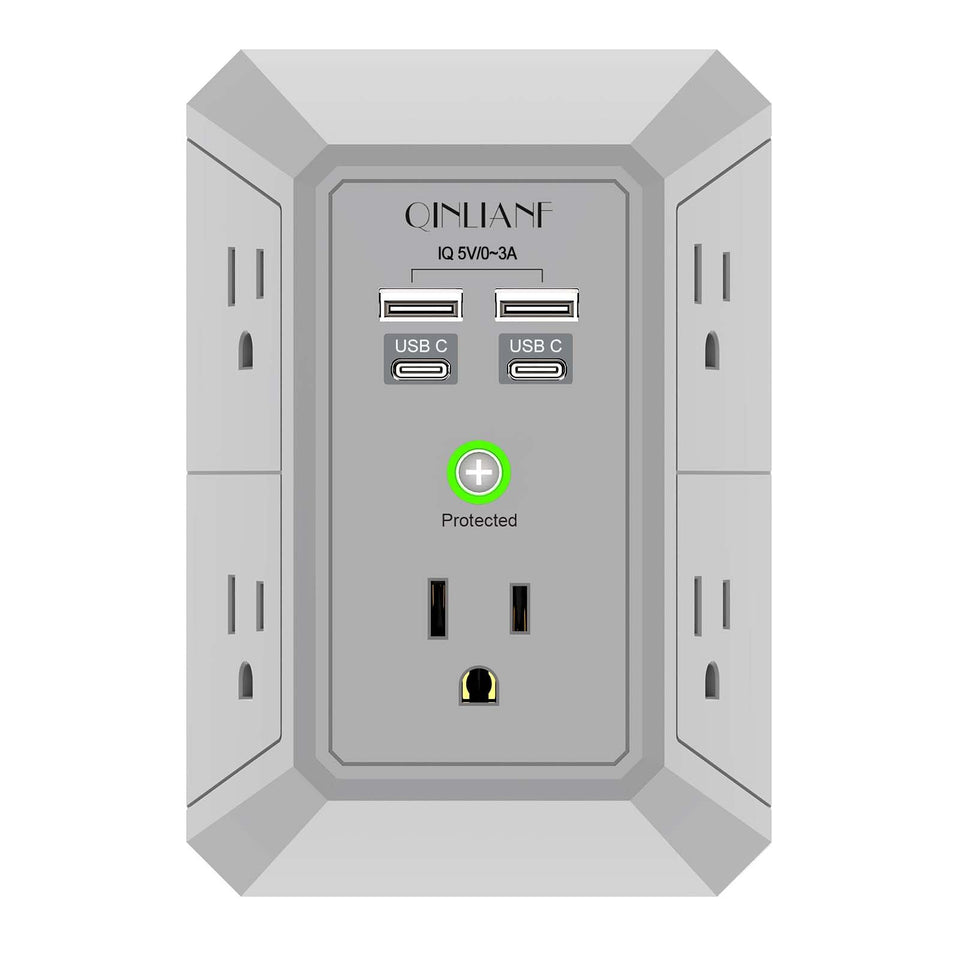 QINLIANF USB wall charger with 5 AC outlets and 4 USB ports
