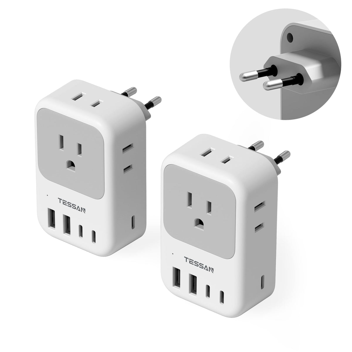 TESSAN European Travel Plug Adapter with multiple outlets