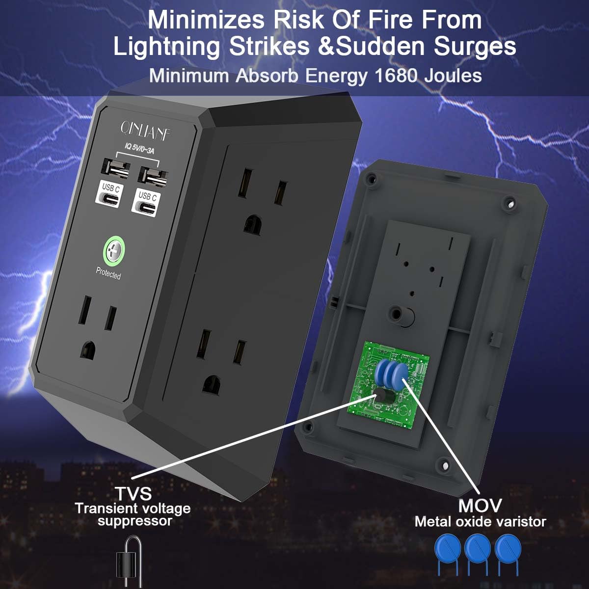 Surge protector with larger spacing between outlets