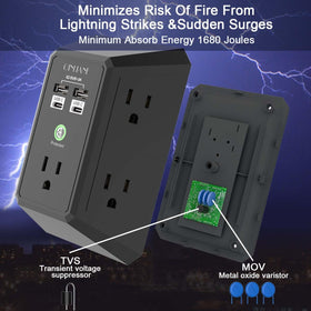 Surge protector with larger spacing between outlets