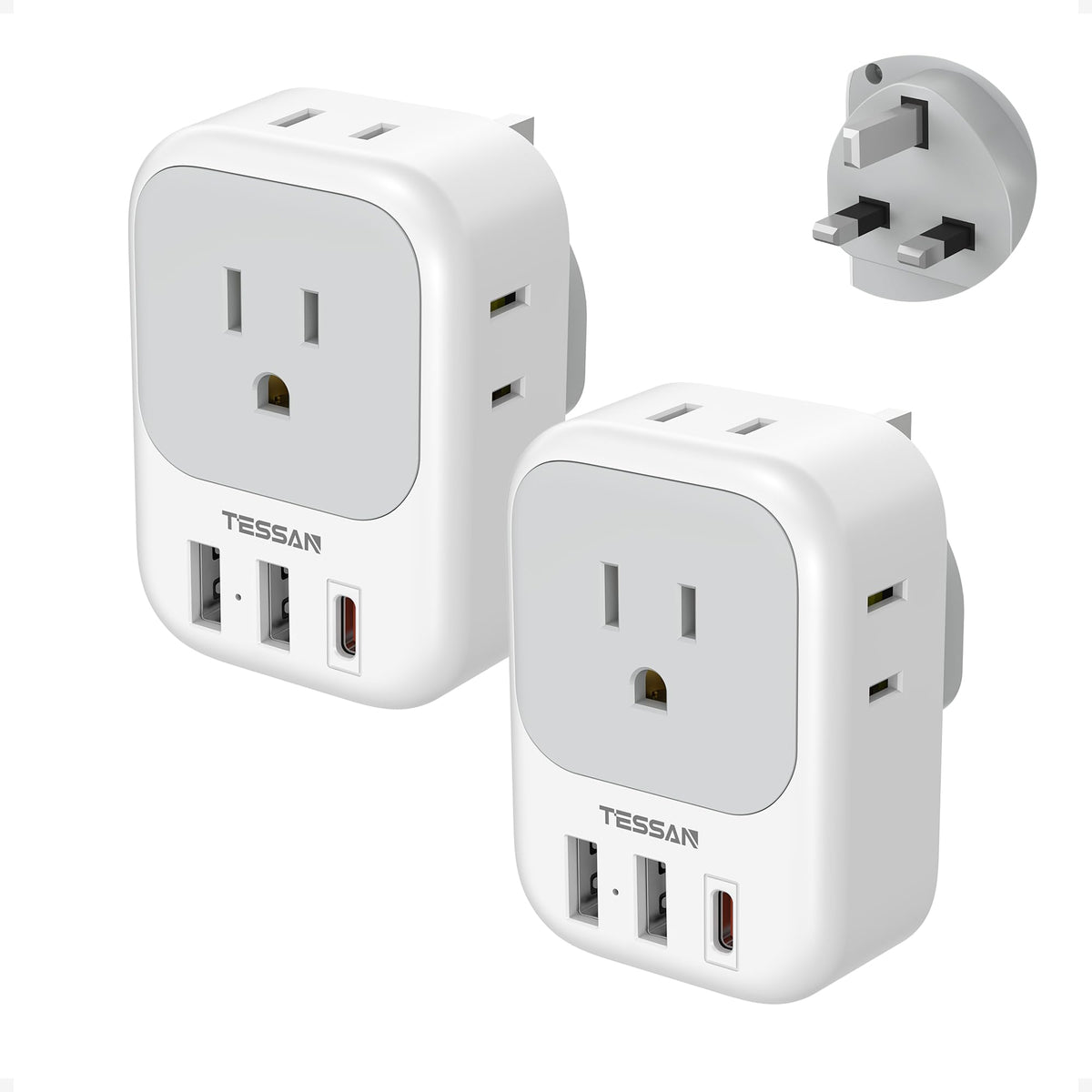 TESSAN UK plug adapter with 4 AC outlets and 3 USB ports