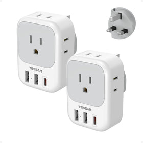 TESSAN UK plug adapter with 4 AC outlets and 3 USB ports