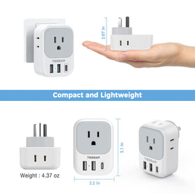 Travel-ready TESSAN Australia plug adapter in luggage