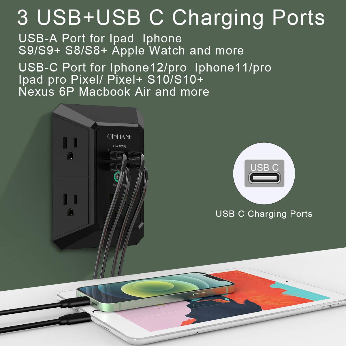 QINLIANF USB wall charger installed in outlet