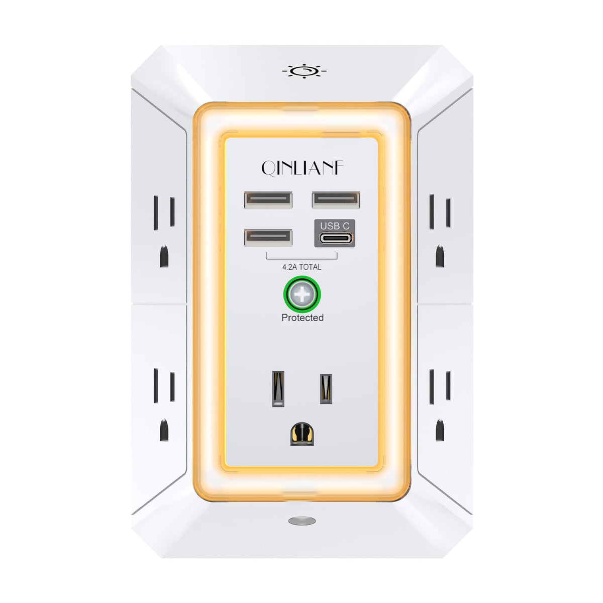 QINLIANF 3-sided outlet extender with night light and USB ports