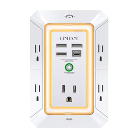 QINLIANF 3-sided outlet extender with night light and USB ports