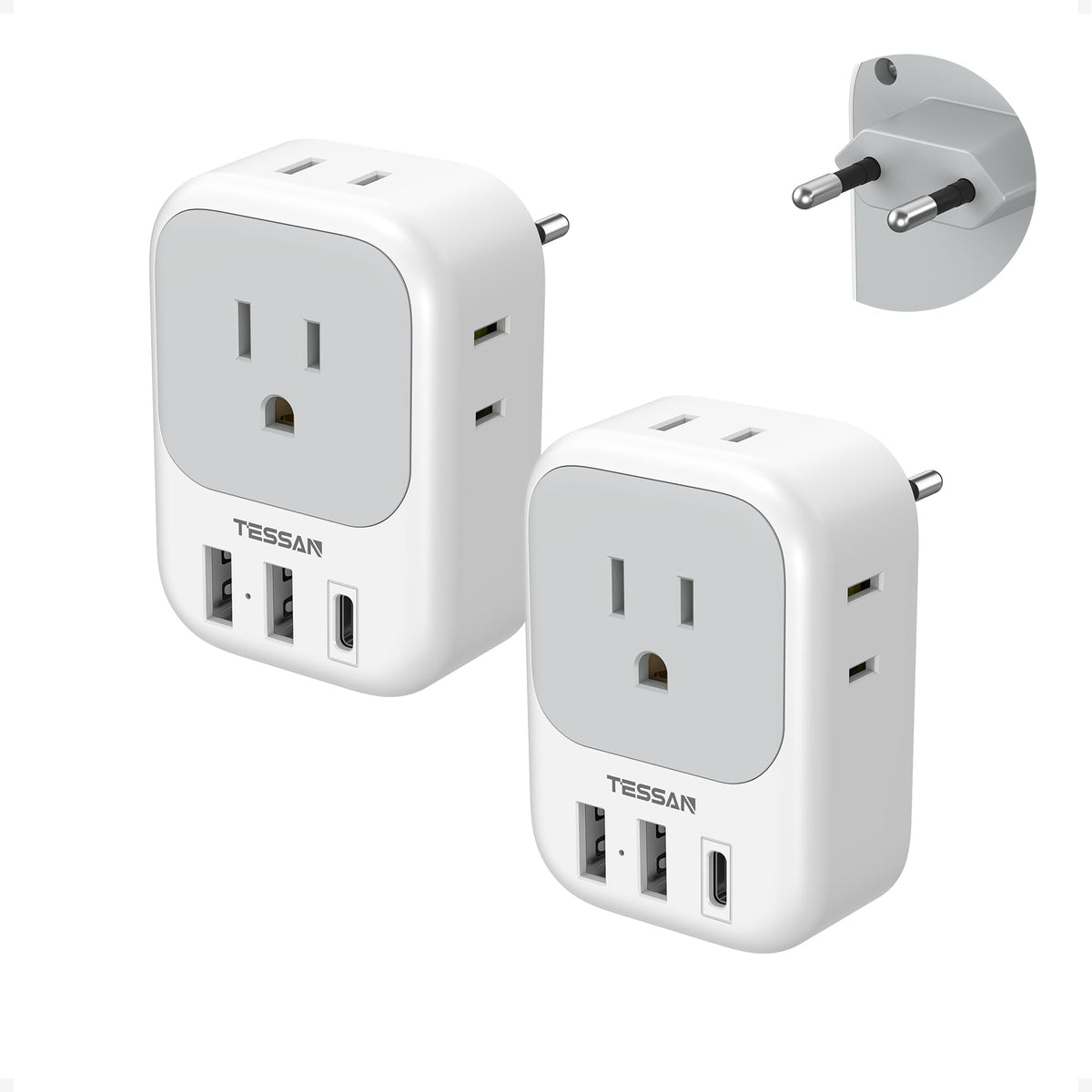 TESSAN European Plug Adapter with 4 AC outlets and USB ports
