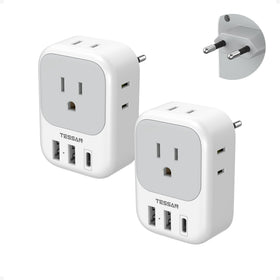 TESSAN European Plug Adapter with 4 AC outlets and USB ports
