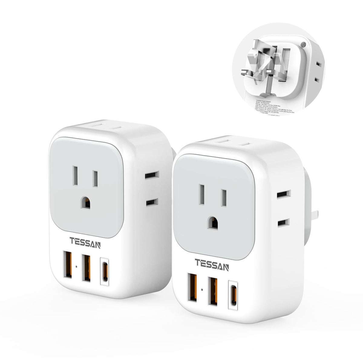 TESSAN UK Plug Adapter with foldable design