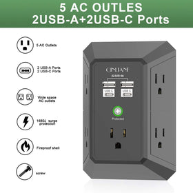 Surge protector power strip with 5 AC outlets