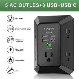 Close-up of QINLIANF USB ports on wall charger