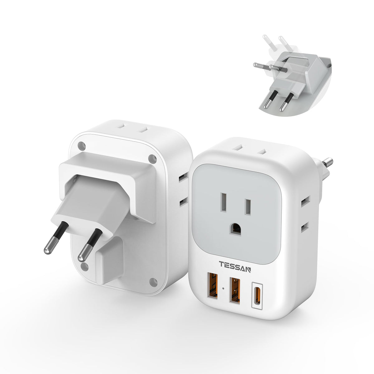 TESSAN European Travel Plug Adapter with foldable design