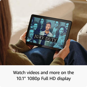Close-up of Amazon Fire HD 10 showing its lightweight design