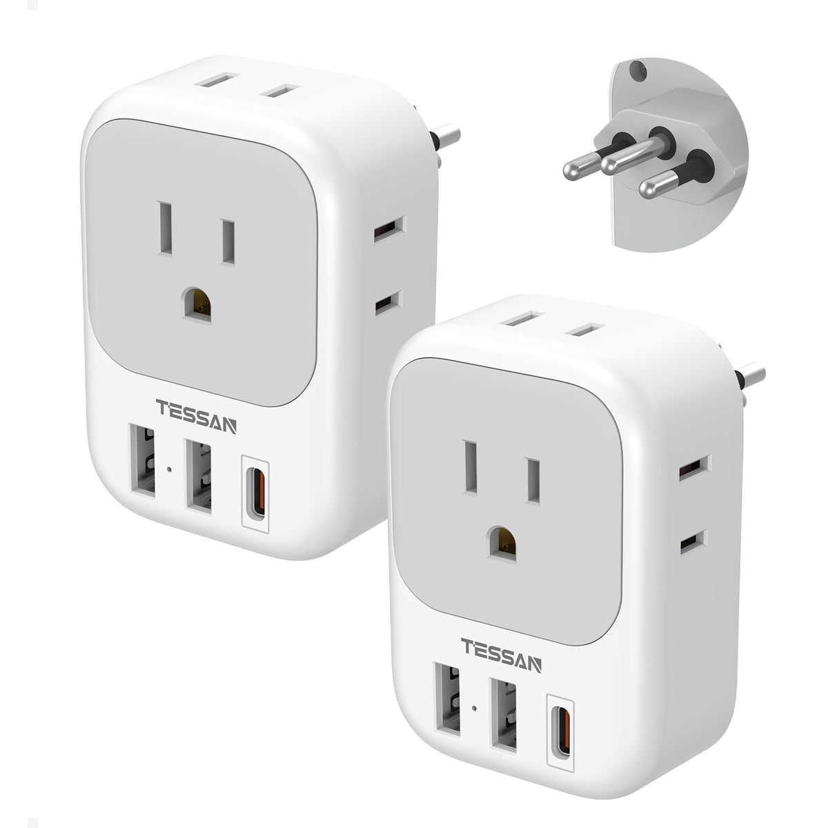 TESSAN Brazil plug adapter with 4 AC outlets and USB ports