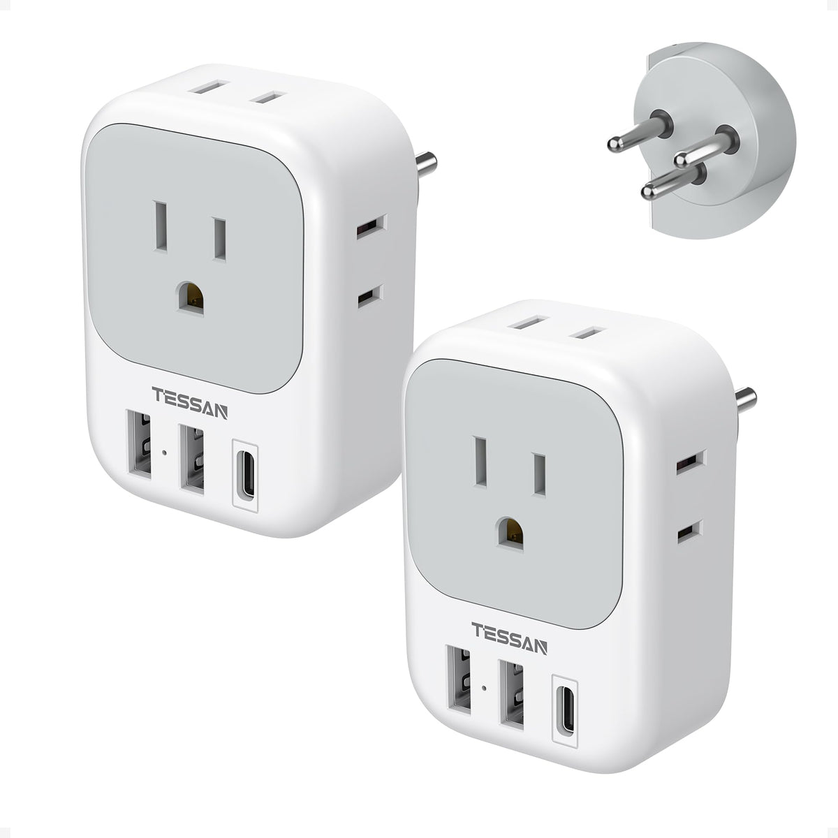TESSAN Israel Adapter Plug with 4 AC outlets and USB ports