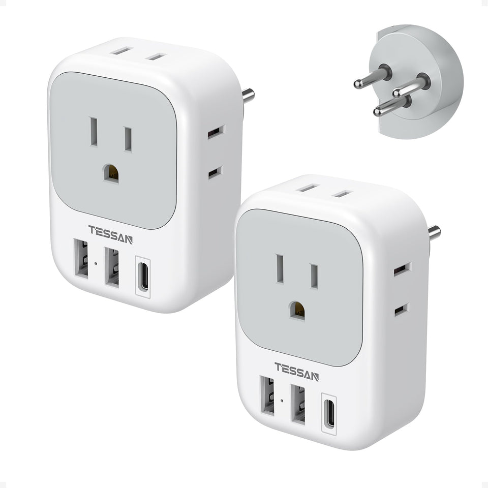 TESSAN Israel Adapter Plug with 4 AC outlets and USB ports