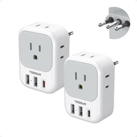 TESSAN Italy Travel Plug Adapter showing 4 outlets and 3 USB ports