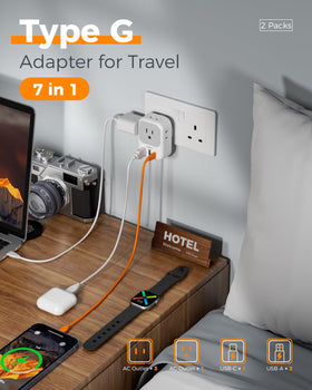TESSAN power adapter for UK travel with multiple outlets