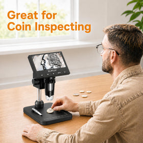Detailed view of Elikliv Coin Microscope showing LED lights