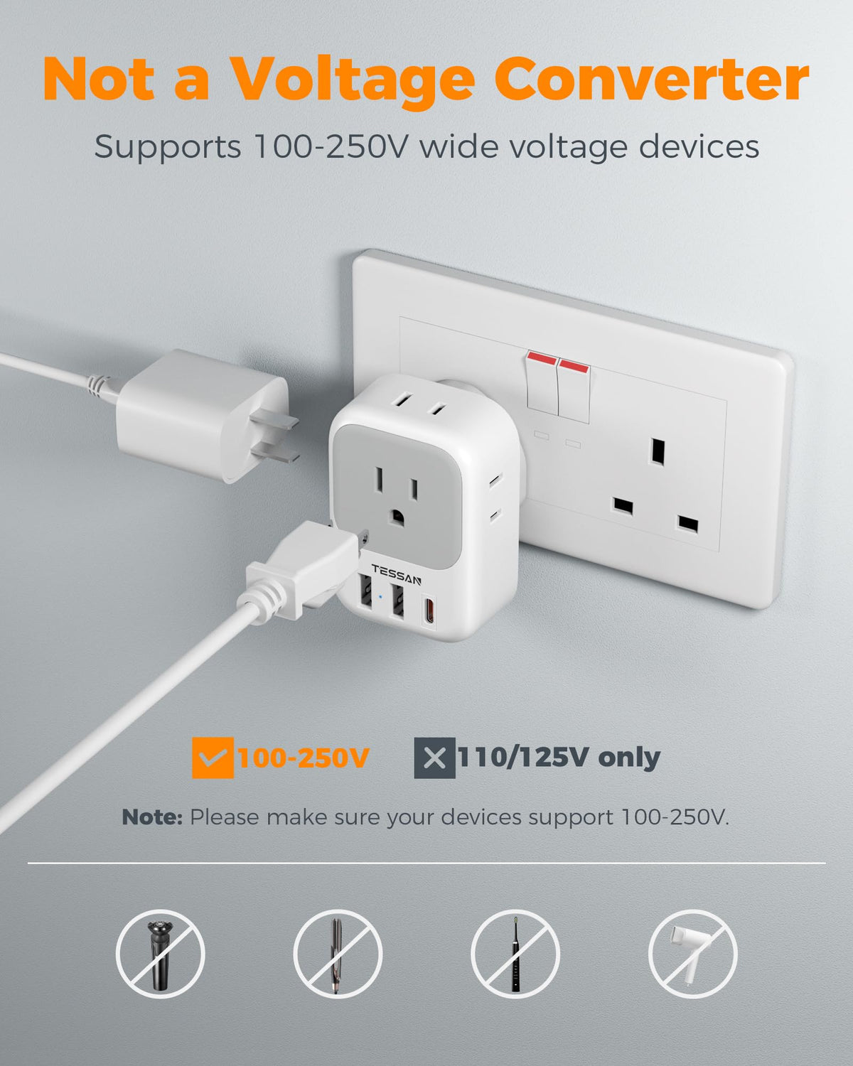 TESSAN adapter featuring USB ports for fast charging
