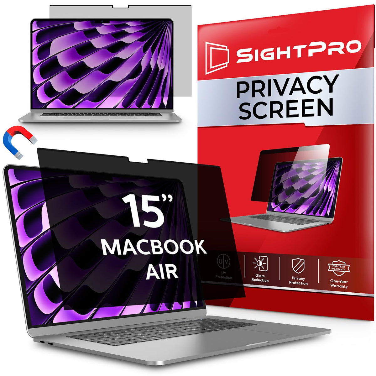 SightPro Magnetic Privacy Screen for MacBook Air 15 Inch with easy attachment