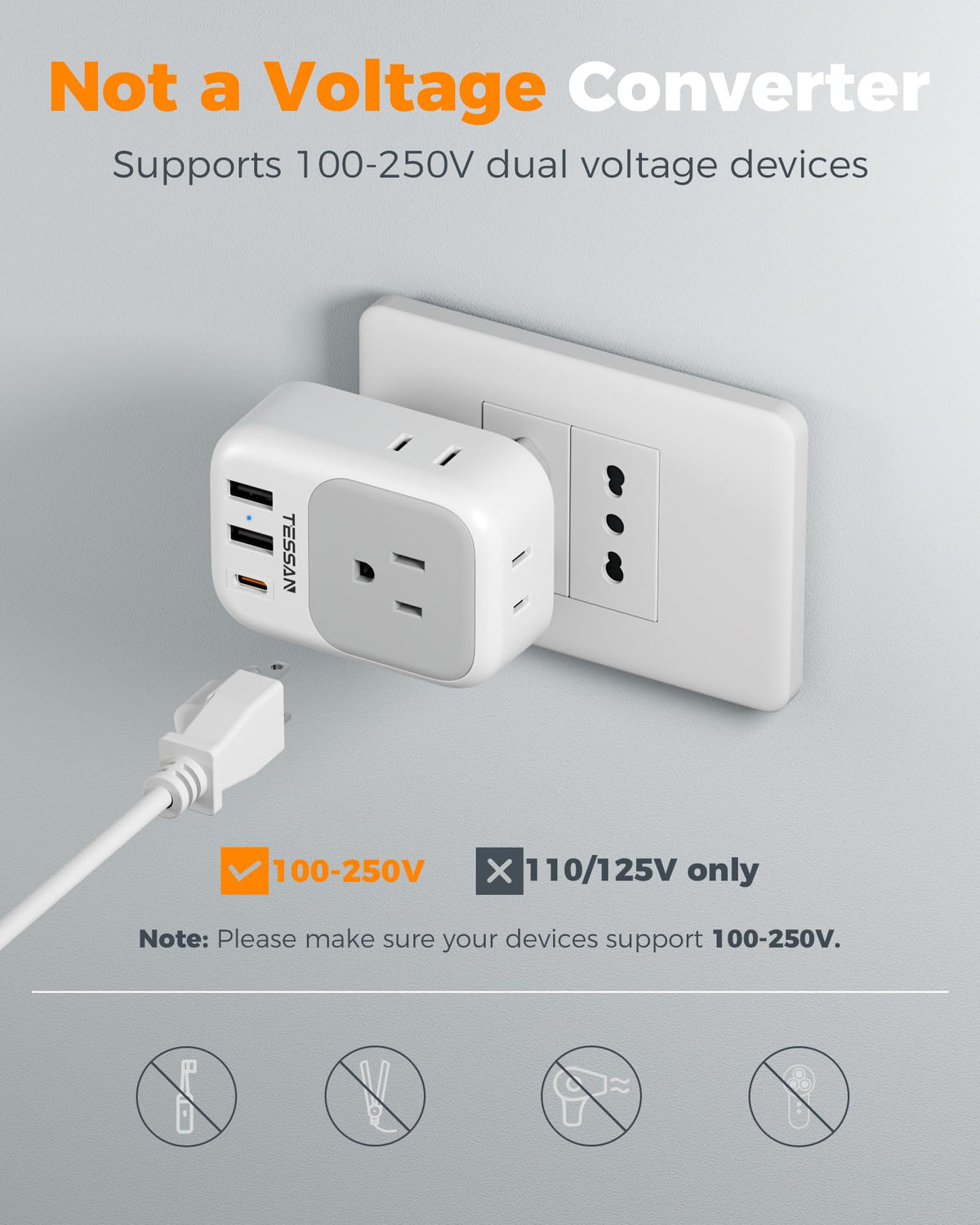 TESSAN Italy Travel Plug Adapter lightweight for easy packing