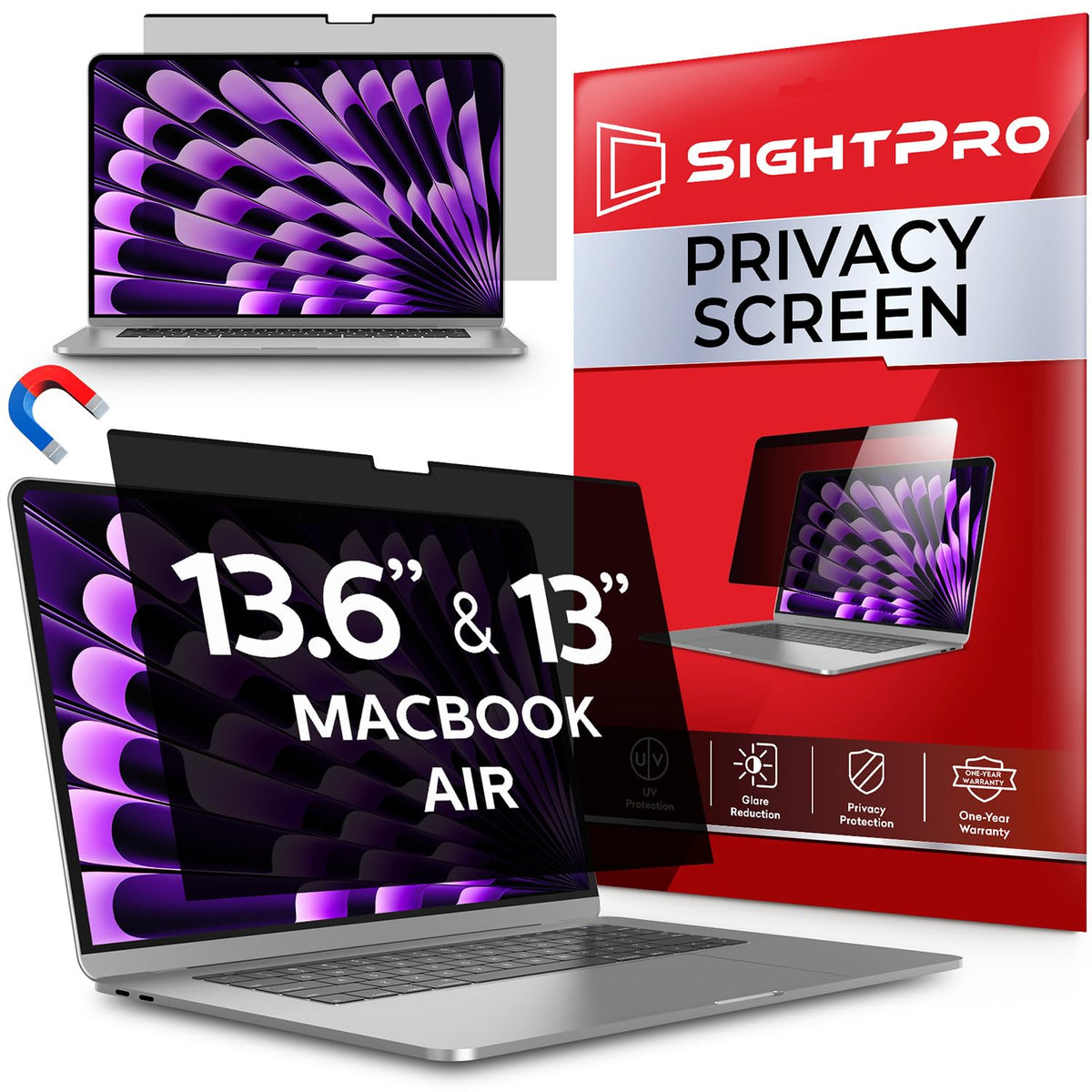 SightPro Magnetic Privacy Screen for MacBook Air 13.6 inch with easy magnetic attachment