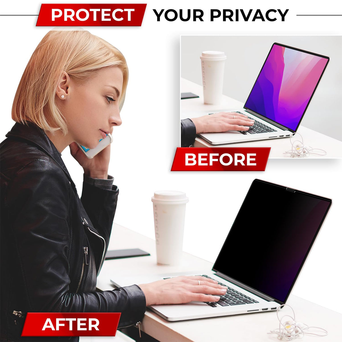 SightPro privacy screen protecting MacBook screen from side view