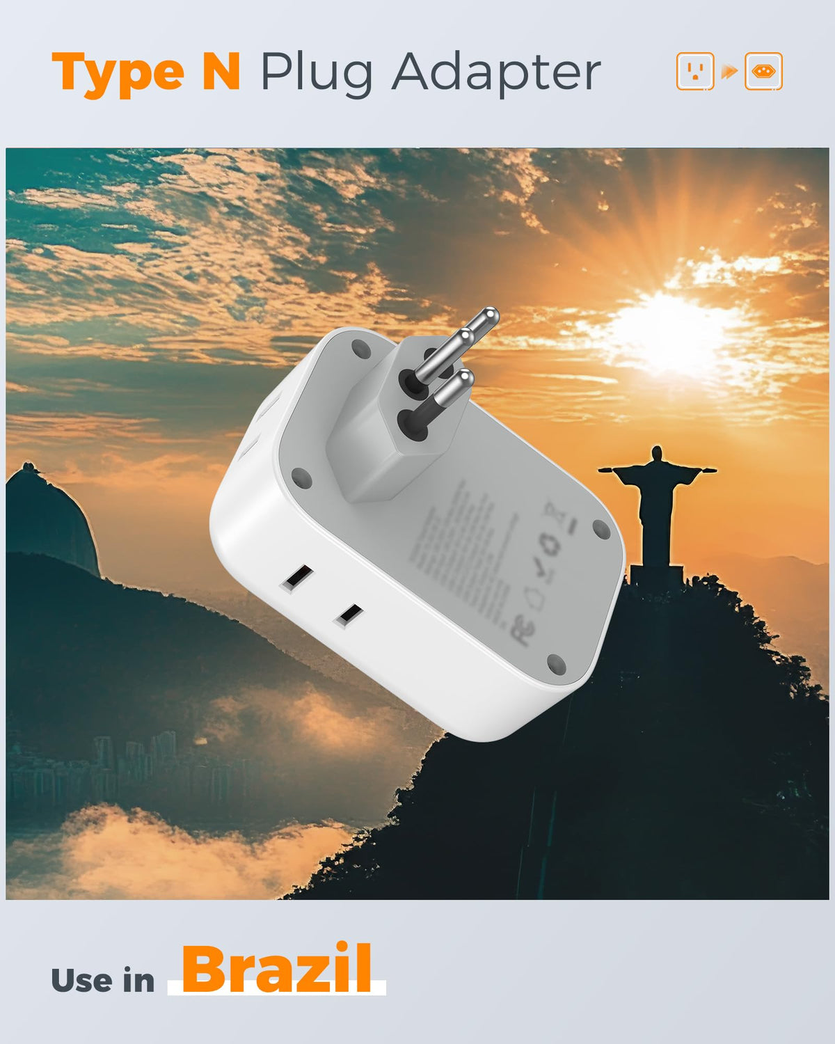Compact TESSAN Brazil plug adapter for travel
