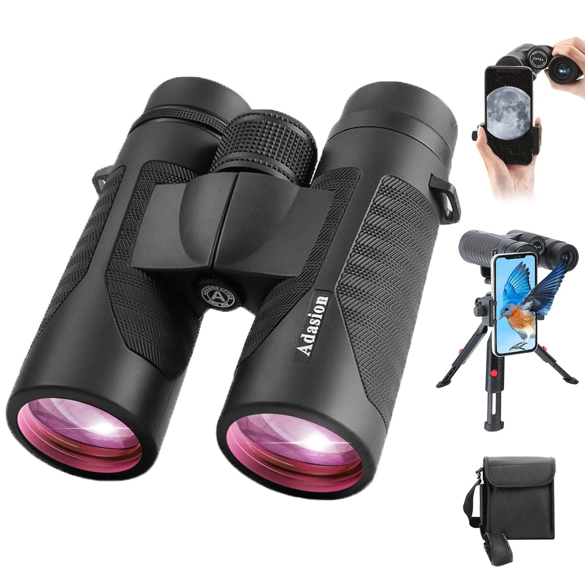 Adasion 12x42 HD Binoculars with phone adapter and tripod