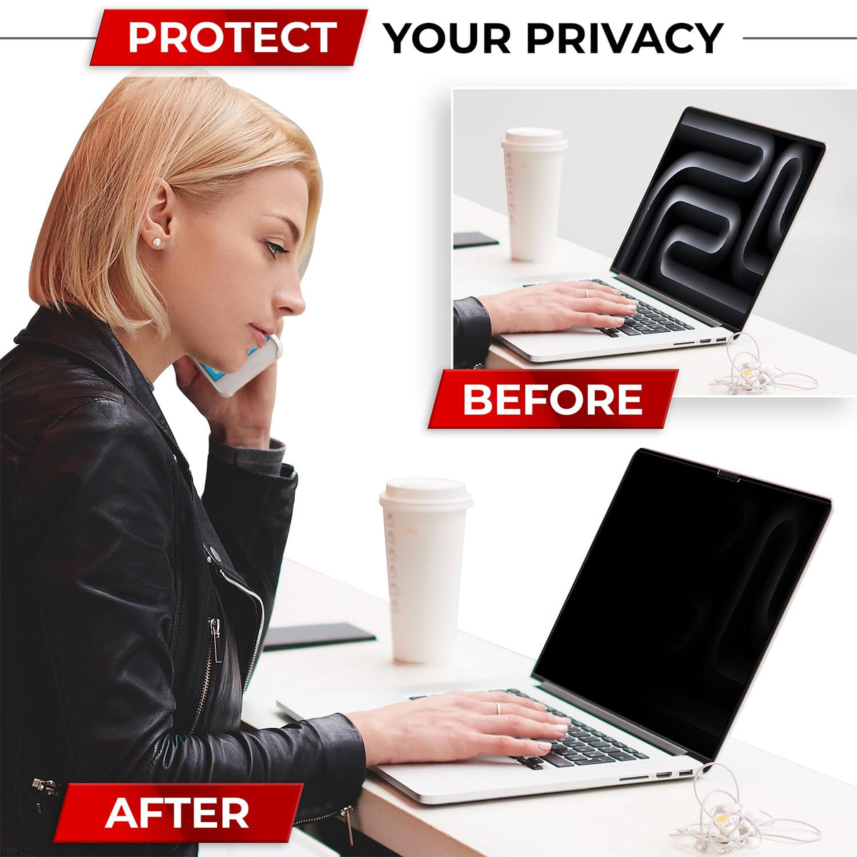 SightPro Magnetic Privacy Screen demonstrating side view privacy