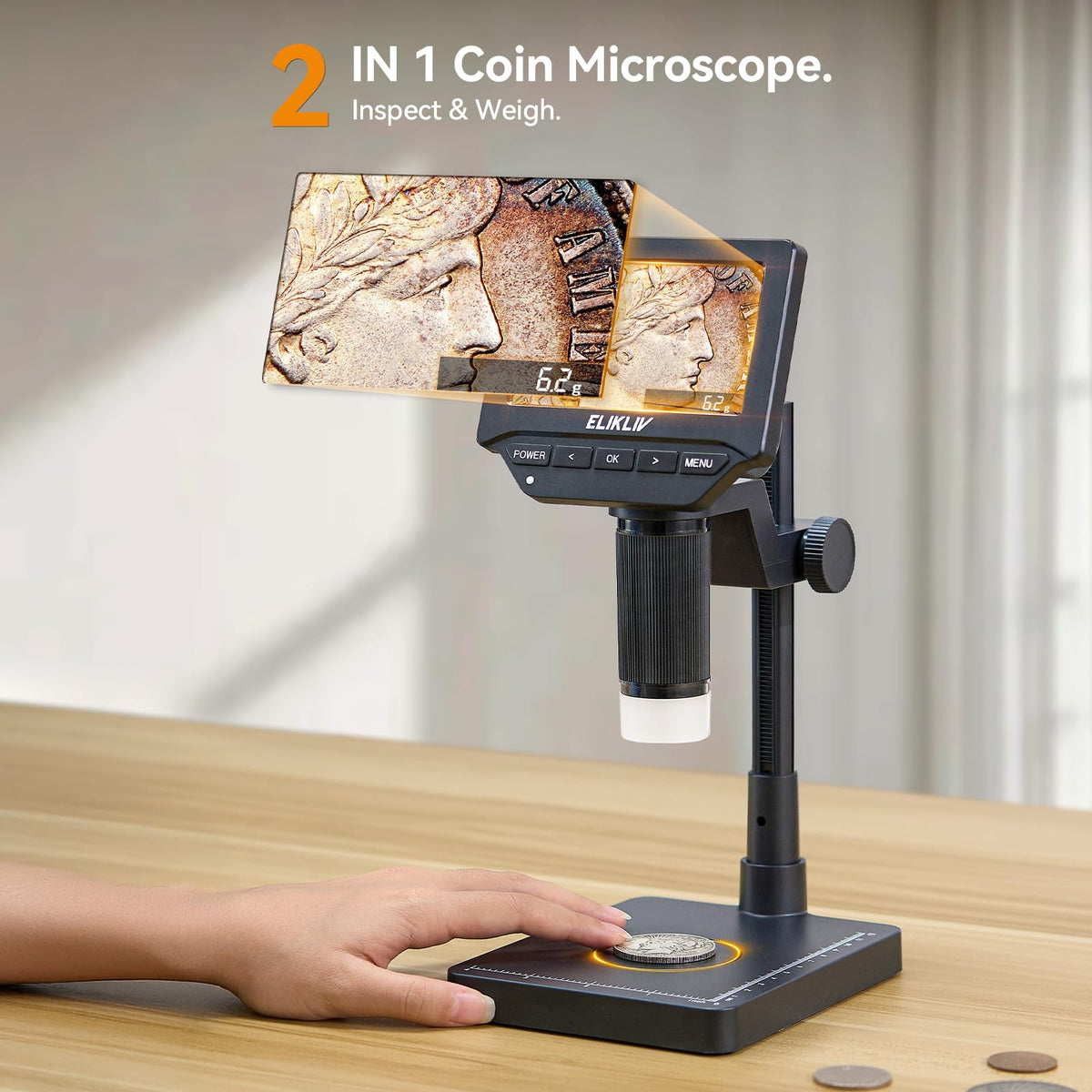 Close-up of Elikliv coin microscope screen displaying details