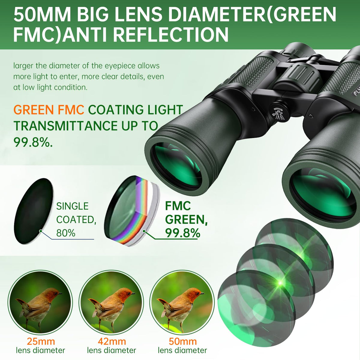 FLYANT binoculars focused on distant mountains