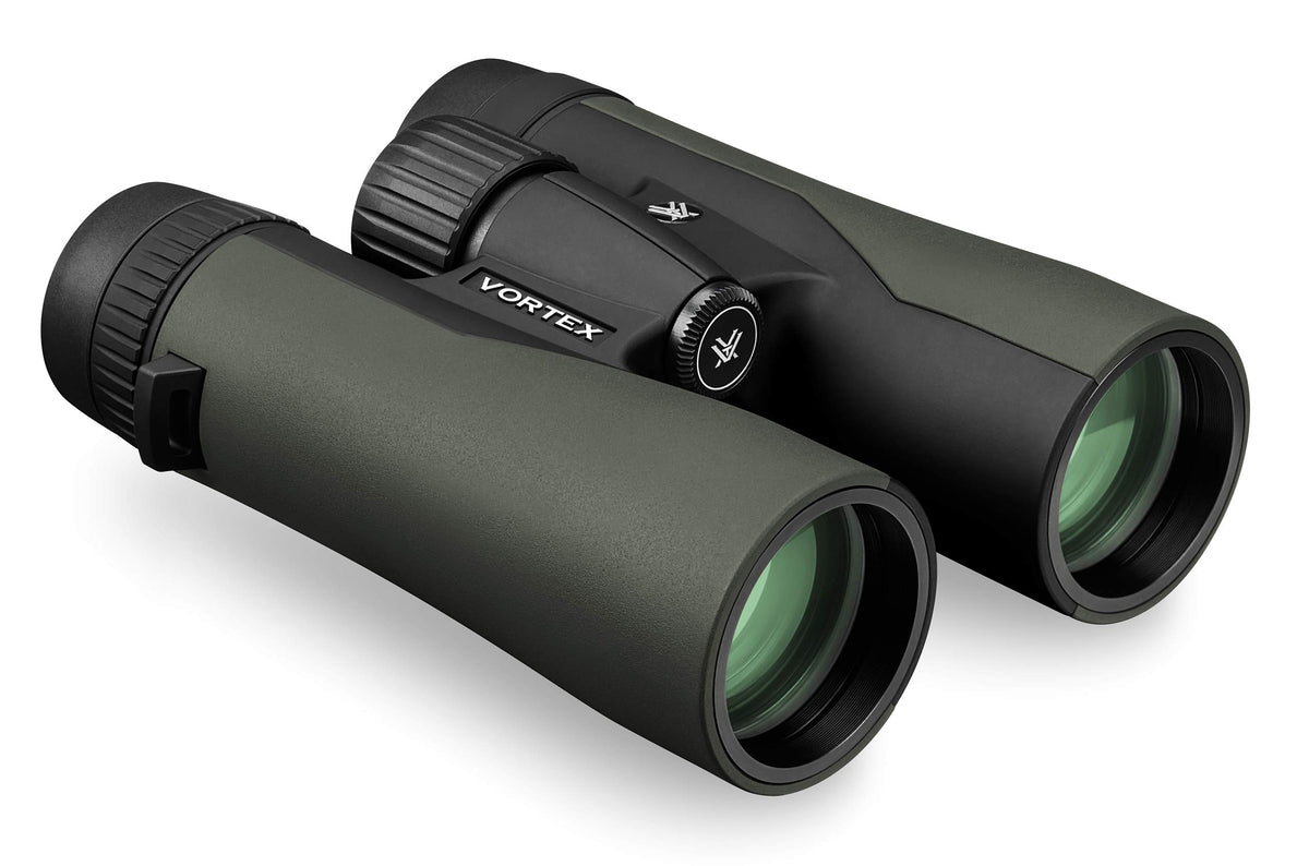 Close-up of Vortex Crossfire HD binoculars multi-coated lenses