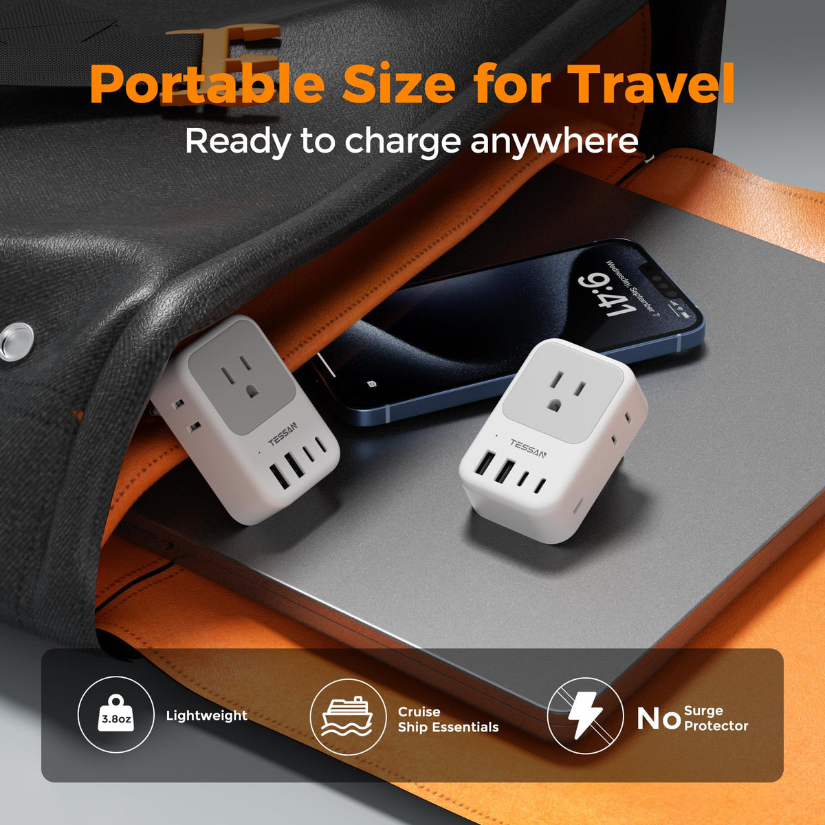 TESSAN travel plug adapter in a suitcase