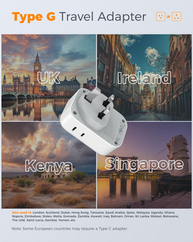Compact TESSAN travel adapter for UK with USB C