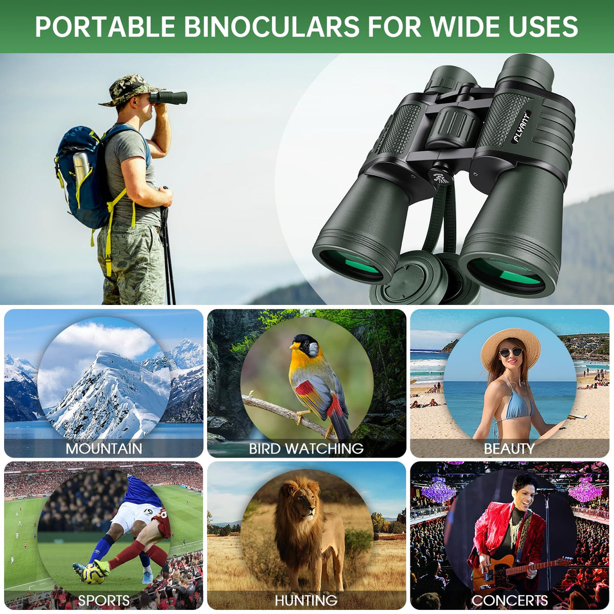 FLYANT binoculars with a clear field of view