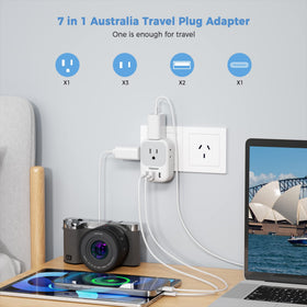 Close-up of TESSAN Australia adapter charging multiple devices
