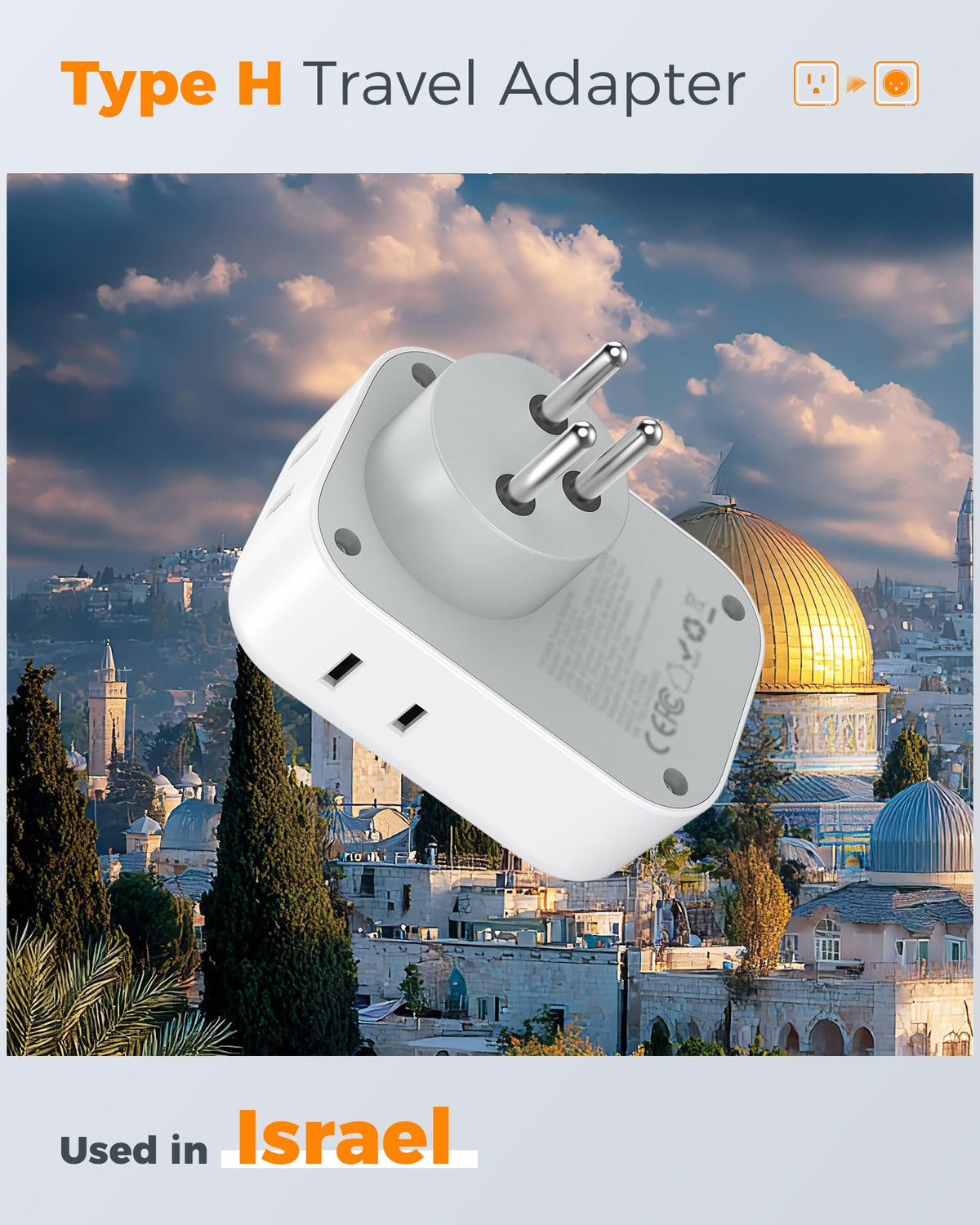 Compact TESSAN adapter plug for travel to Israel