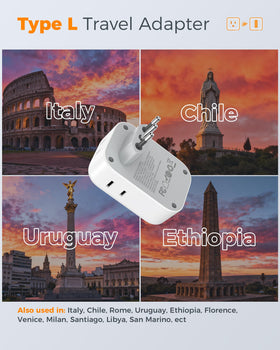 Compact design of TESSAN Italy Travel Plug Adapter for easy travel