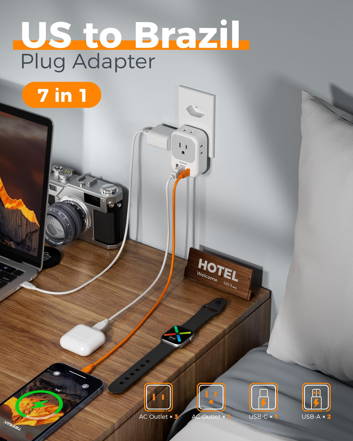 TESSAN Brazil plug adapter charging multiple devices