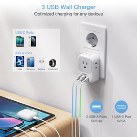 Compact TESSAN travel plug adapter with multiple outlets