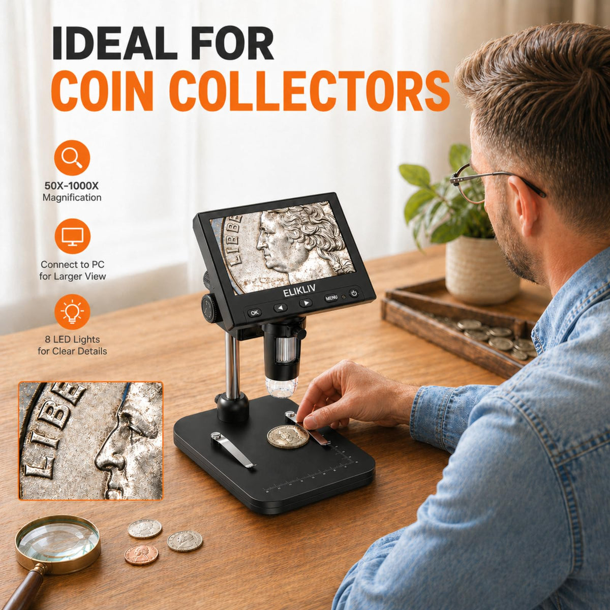 Elikliv Coin Microscope being used for jewelry inspection
